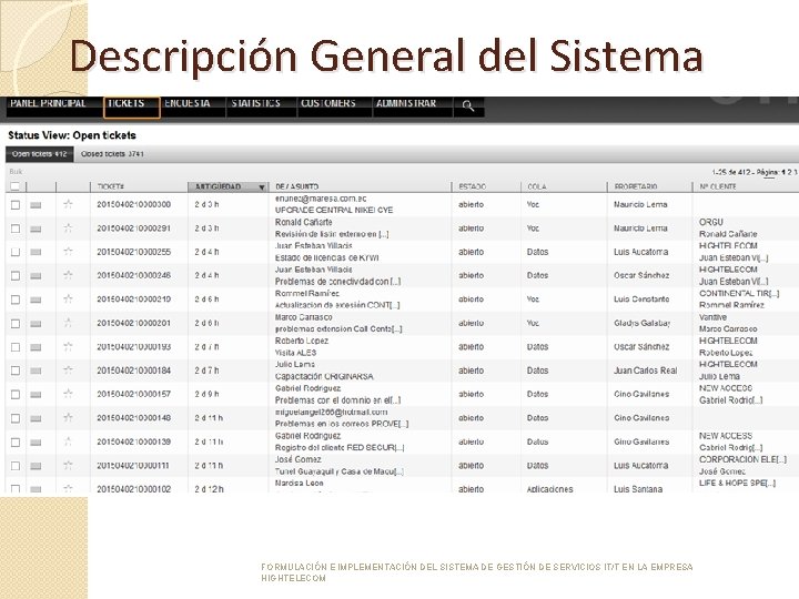 Descripción General del Sistema FORMULACIÓN E IMPLEMENTACIÓN DEL SISTEMA DE GESTIÓN DE SERVICIOS IT/T