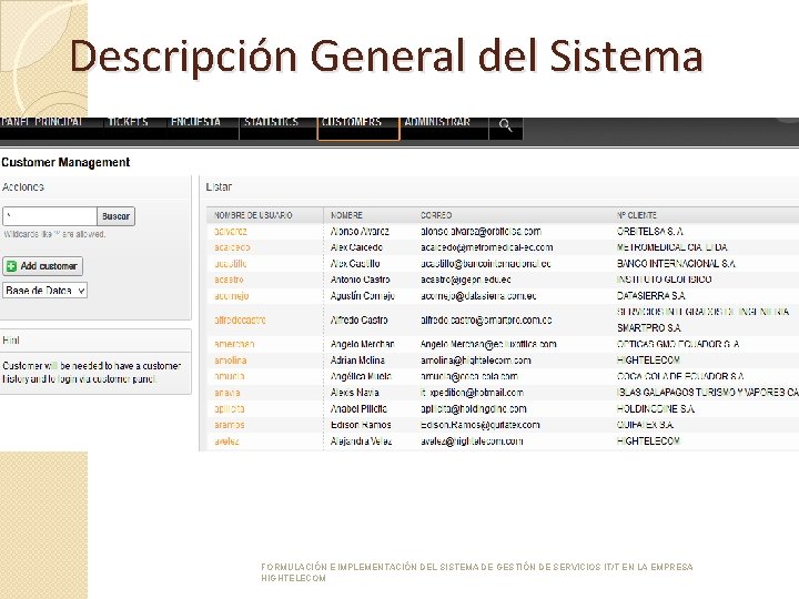 Descripción General del Sistema FORMULACIÓN E IMPLEMENTACIÓN DEL SISTEMA DE GESTIÓN DE SERVICIOS IT/T