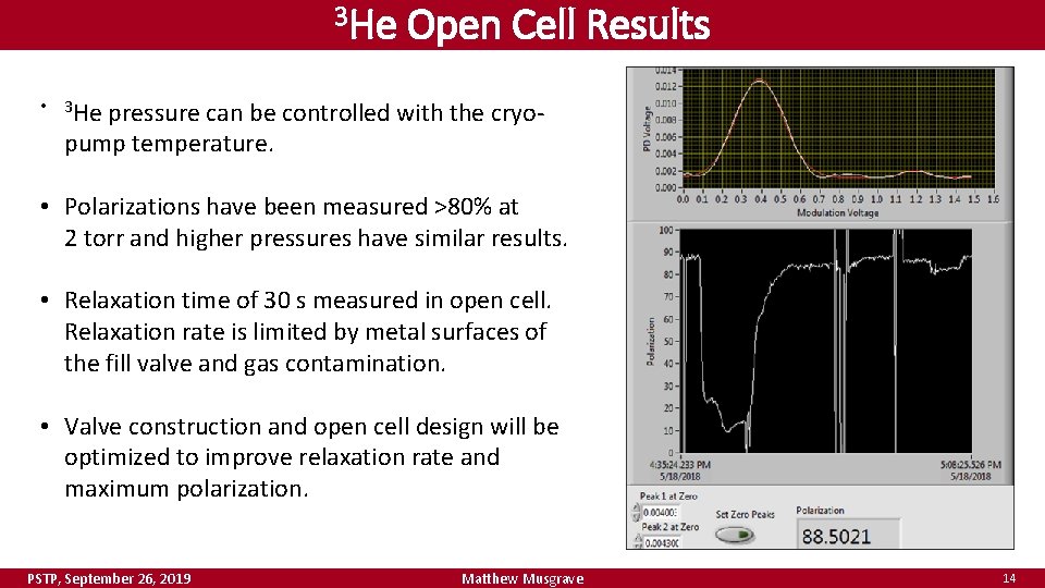 3 He • Open Cell Results 3 He pressure can be controlled with the