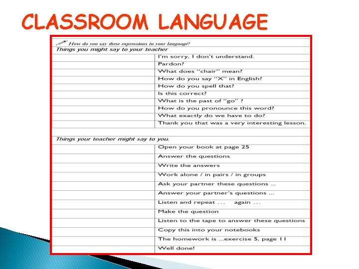 CLASSROOM LANGUAGE 