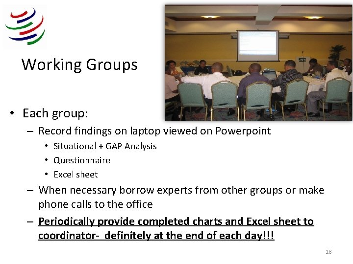 Working Groups • Each group: – Record findings on laptop viewed on Powerpoint •