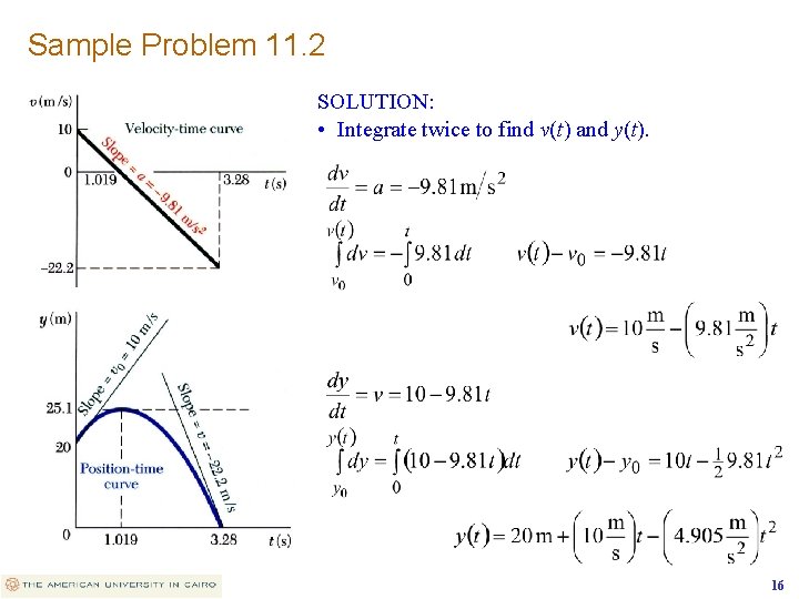 Sample Problem 11. 2 SOLUTION: • Integrate twice to find v(t) and y(t). 16