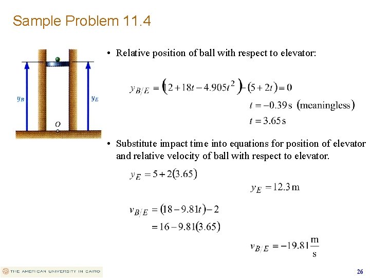 Sample Problem 11. 4 • Relative position of ball with respect to elevator: •