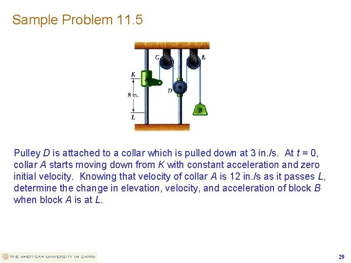 Sample Problem 11. 5 Pulley D is attached to a collar which is pulled
