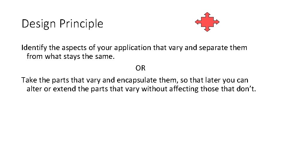 Design Principle Identify the aspects of your application that vary and separate them from