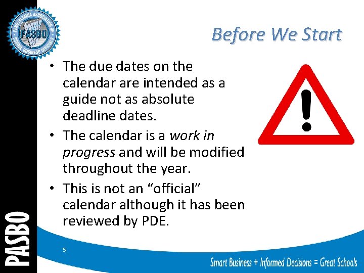 Before We Start • The due dates on the calendar are intended as a