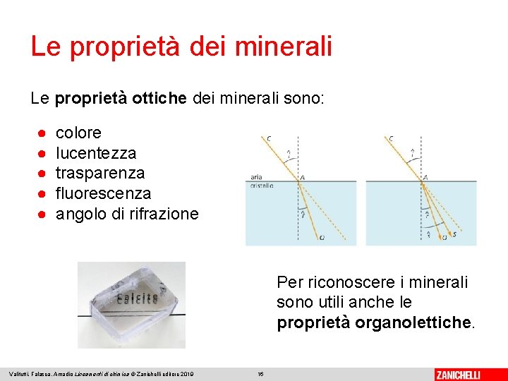 Le proprietà dei minerali Le proprietà ottiche dei minerali sono: ● ● ● colore