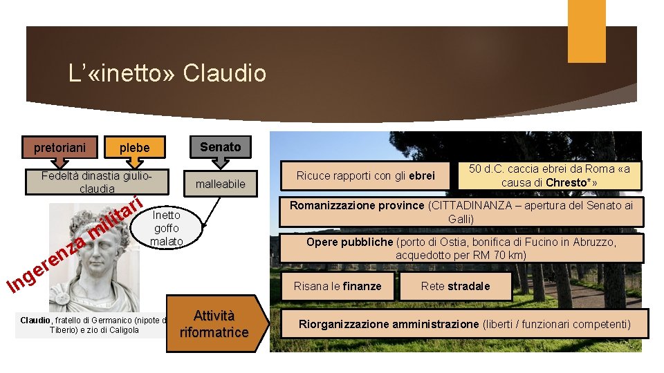 L’ «inetto» Claudio pretoriani Senato plebe Fedeltà dinastia giulioclaudia i r ta li i L’ «inetto» Claudio pretoriani Senato plebe Fedeltà dinastia giulioclaudia i r ta li i