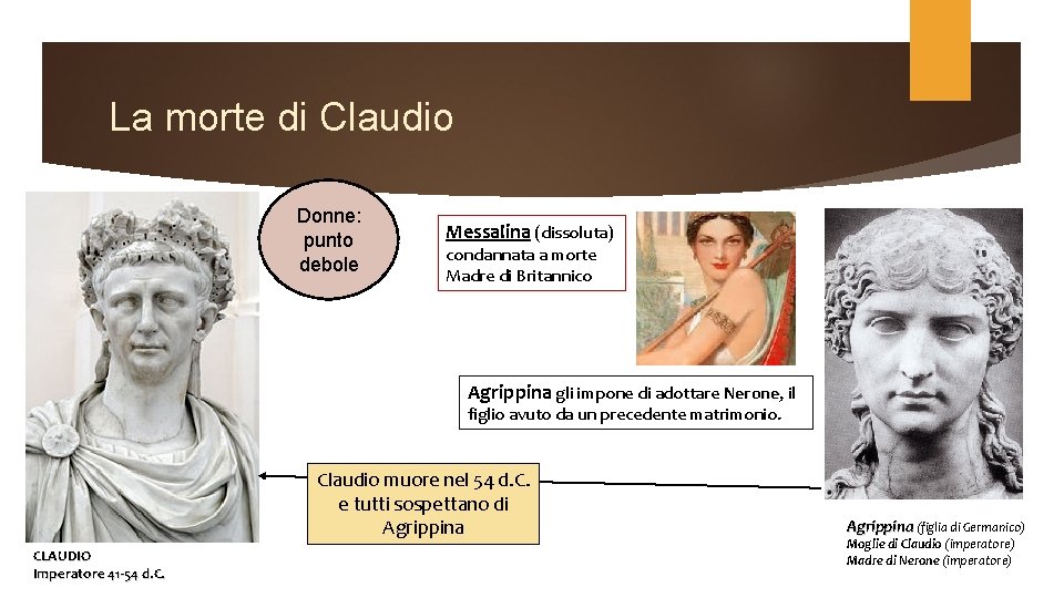 La morte di Claudio Donne: punto debole Messalina (dissoluta) condannata a morte Madre di La morte di Claudio Donne: punto debole Messalina (dissoluta) condannata a morte Madre di