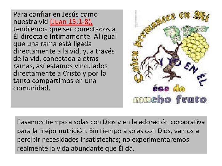Para confiar en Jesús como nuestra vid (Juan 15: 1 -8), tendremos que ser