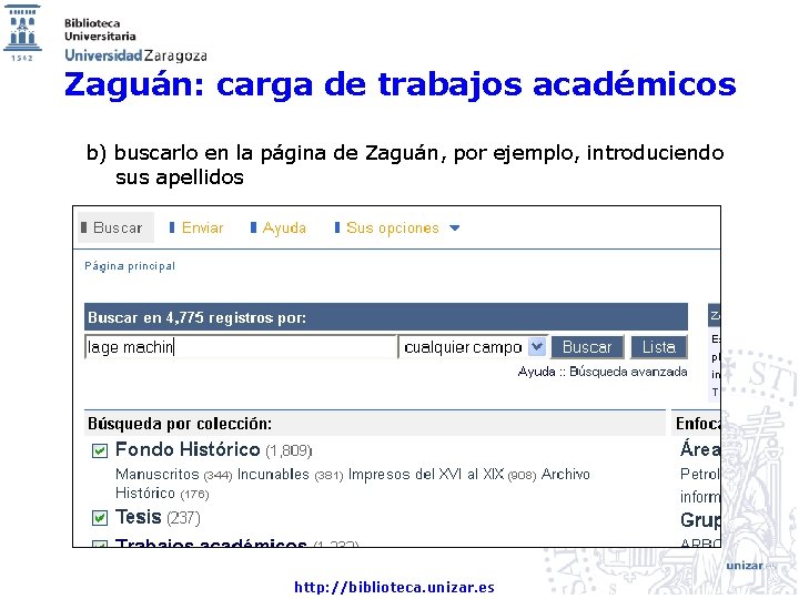 Zaguán: carga de trabajos académicos b) buscarlo en la página de Zaguán, por ejemplo,