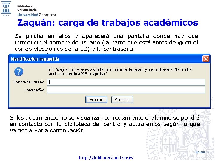 Zaguán: carga de trabajos académicos Se pincha en ellos y aparecerá una pantalla donde Zaguán: carga de trabajos académicos Se pincha en ellos y aparecerá una pantalla donde