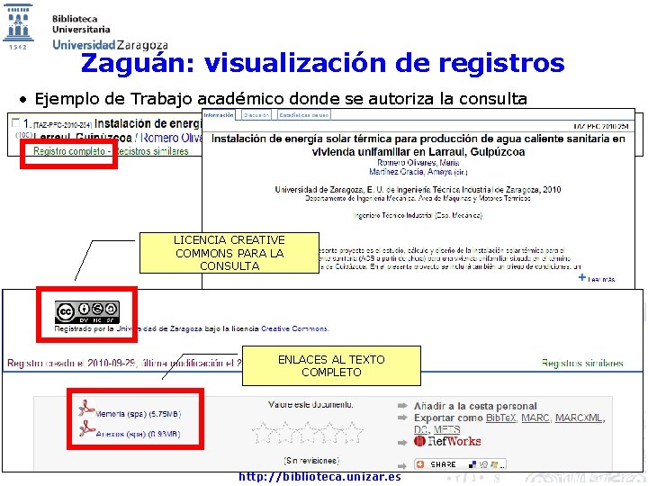 Zaguán: visualización de registros • Ejemplo de Trabajo académico donde se autoriza la consulta