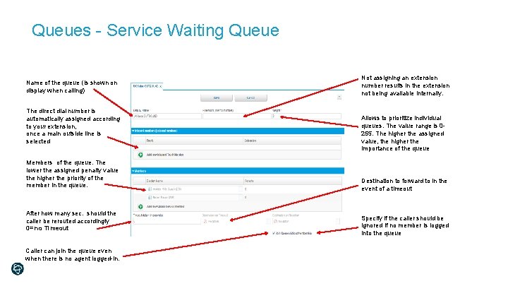 Queues - Service Waiting Queue Name of the queue (is shown on display when