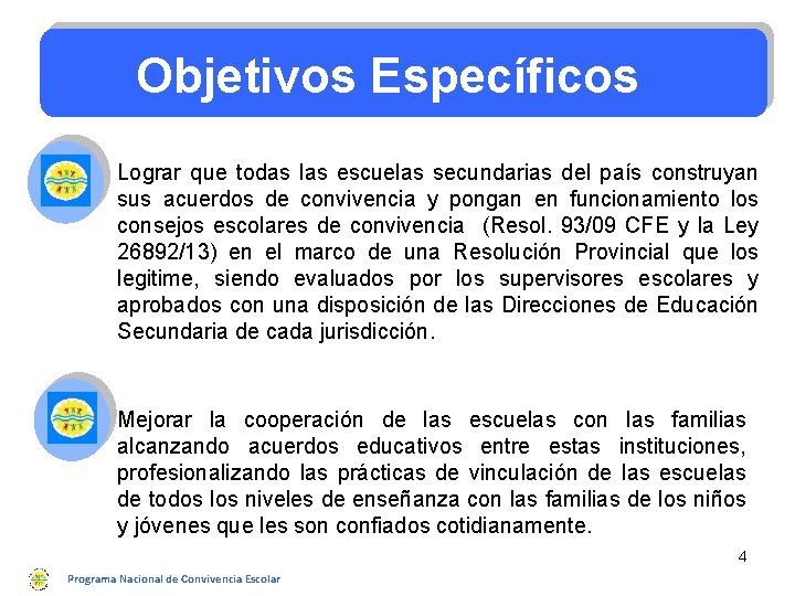 Objetivos Específicos Lograr que todas las escuelas secundarias del país construyan sus acuerdos de