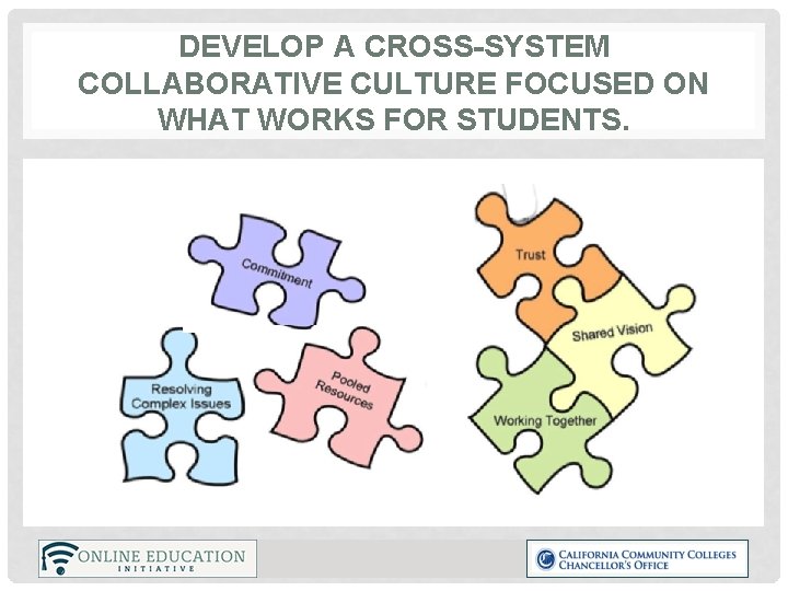 DEVELOP A CROSS-SYSTEM COLLABORATIVE CULTURE FOCUSED ON WHAT WORKS FOR STUDENTS. . . .