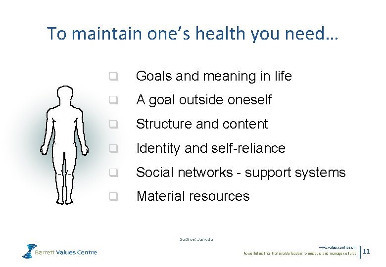 To maintain one’s health you need… q Goals and meaning in life q A