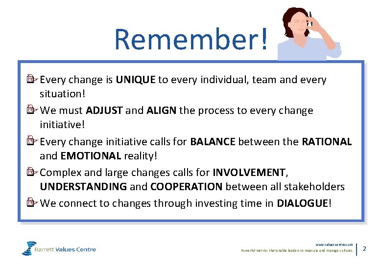 Remember! Every change is UNIQUE to every individual, team and every q situation! We