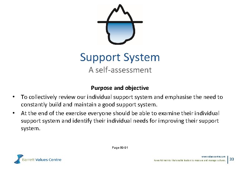Support System A self-assessment Purpose and objective • To collectively review our individual support