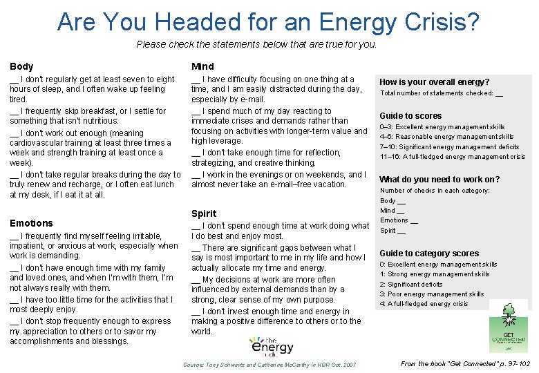 Are You Headed for an Energy Crisis? Please check the statements below that are