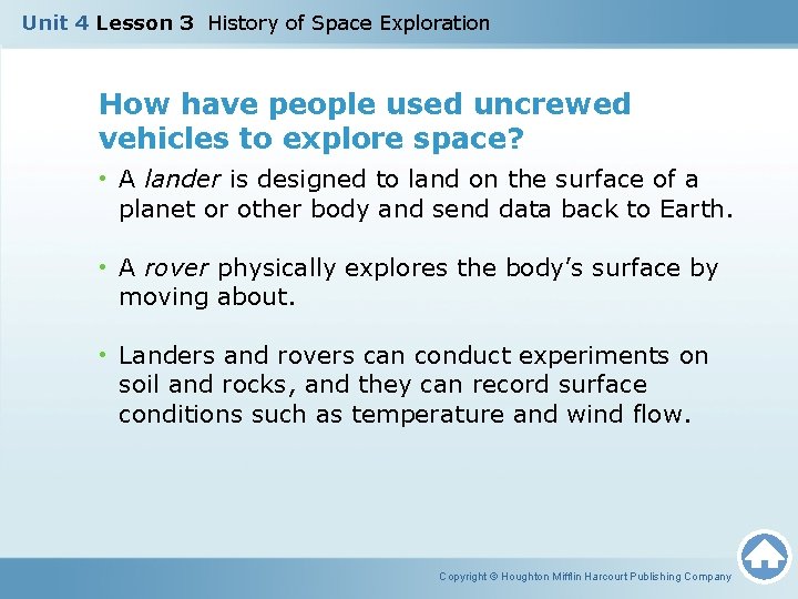 Unit 4 Lesson 3 History of Space Exploration How have people used uncrewed vehicles Unit 4 Lesson 3 History of Space Exploration How have people used uncrewed vehicles