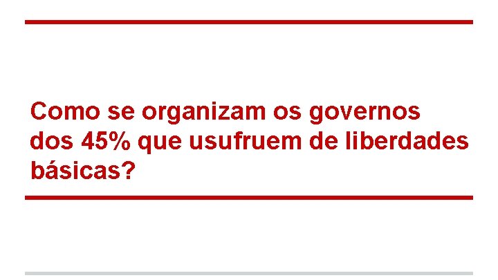 Como se organizam os governos dos 45% que usufruem de liberdades básicas? Como se organizam os governos dos 45% que usufruem de liberdades básicas?