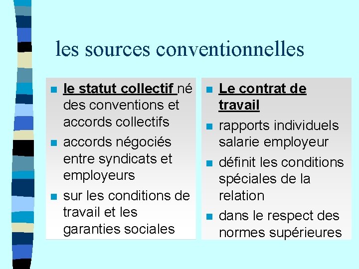 les sources conventionnelles n n n le statut collectif né des conventions et accords