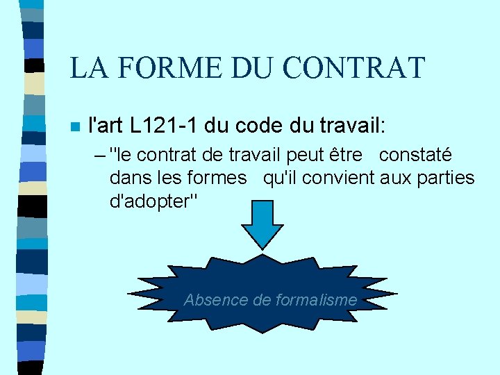 LA FORME DU CONTRAT n l'art L 121 -1 du code du travail: –