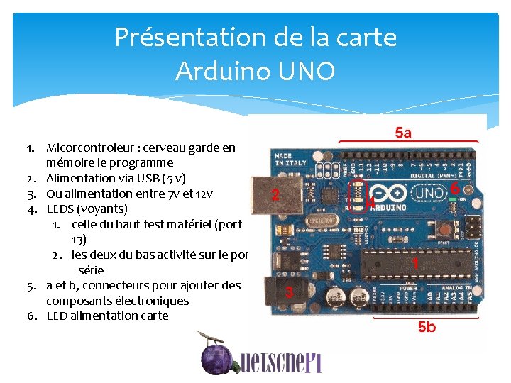 Présentation de la carte Arduino UNO 1. Micorcontroleur : cerveau garde en mémoire le