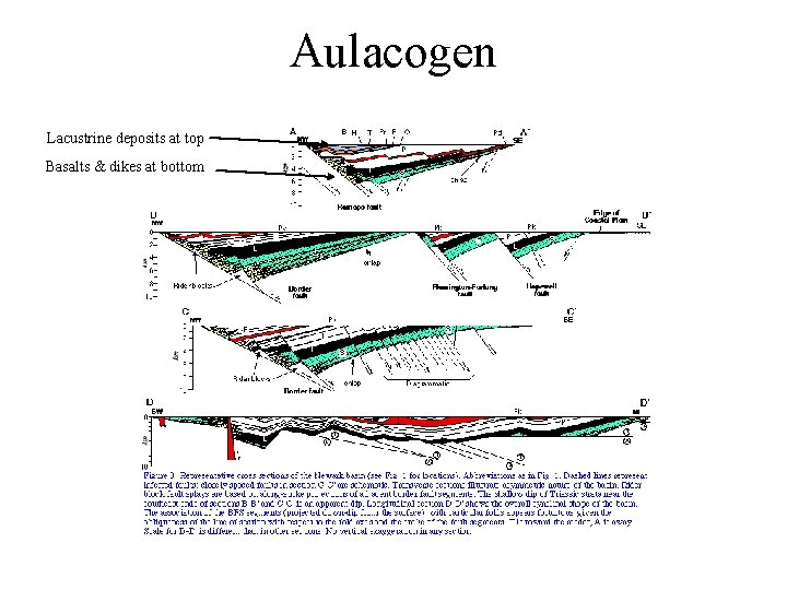 Aulacogen Lacustrine deposits at top Basalts & dikes at bottom 