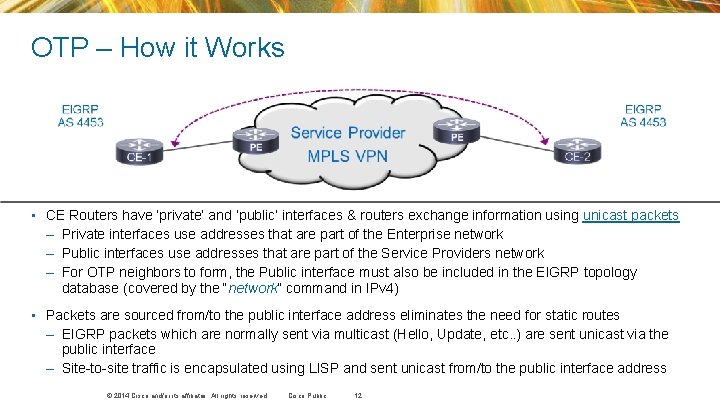 OTP – How it Works • CE Routers have ‘private’ and ‘public’ interfaces & OTP – How it Works • CE Routers have ‘private’ and ‘public’ interfaces &
