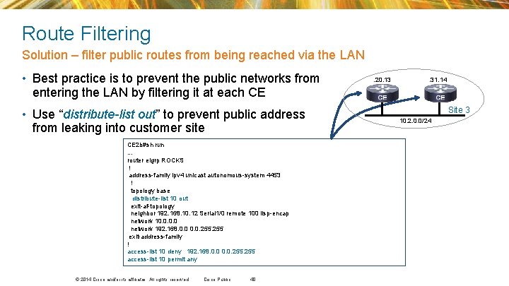 Route Filtering Solution – filter public routes from being reached via the LAN • Route Filtering Solution – filter public routes from being reached via the LAN •