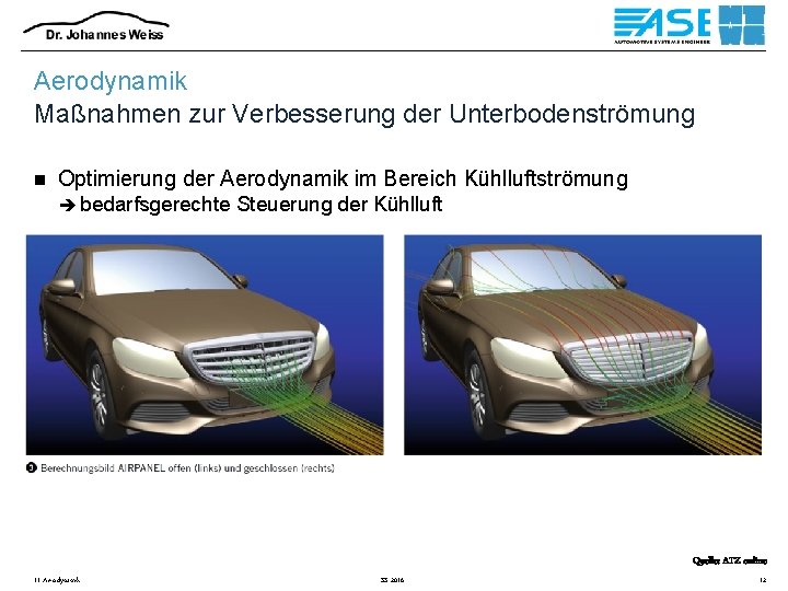 Aerodynamik Maßnahmen zur Verbesserung der Unterbodenströmung n Optimierung der Aerodynamik im Bereich Kühlluftströmung è