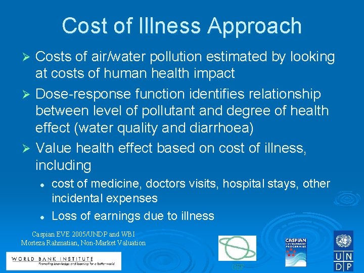 Cost of Illness Approach Costs of air/water pollution estimated by looking at costs of