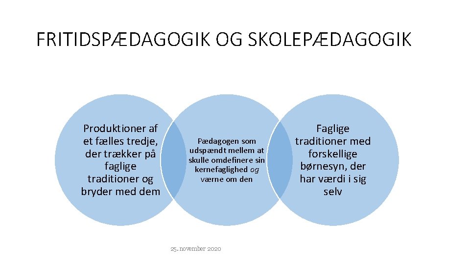 FRITIDSPÆDAGOGIK OG SKOLEPÆDAGOGIK Produktioner af et fælles tredje, der trækker på faglige traditioner og FRITIDSPÆDAGOGIK OG SKOLEPÆDAGOGIK Produktioner af et fælles tredje, der trækker på faglige traditioner og
