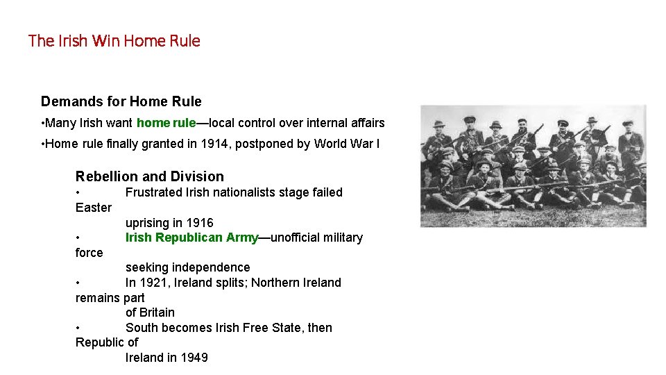 The Irish Win Home Rule Demands for Home Rule • Many Irish want home