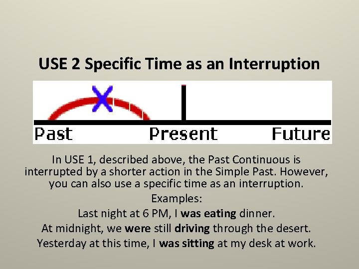 USE 2 Specific Time as an Interruption In USE 1, described above, the Past