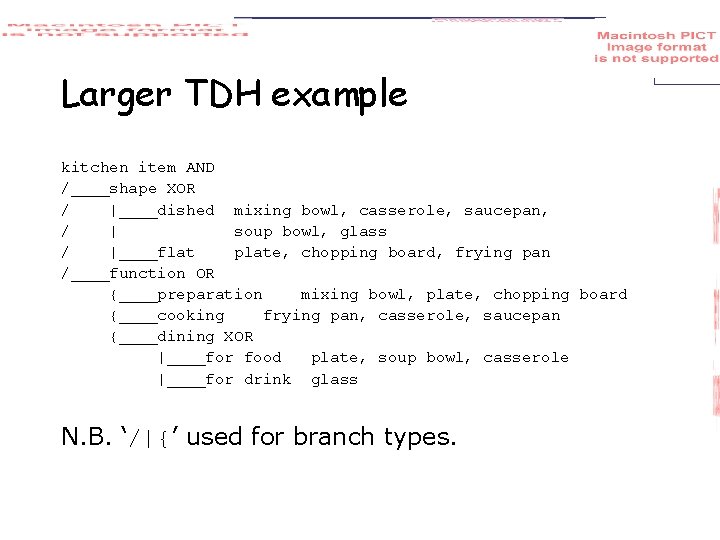 Larger TDH example kitchen item AND /____shape XOR / |____dished mixing bowl, casserole, saucepan,