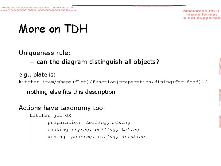 More on TDH Uniqueness rule: – can the diagram distinguish all objects? e. g.