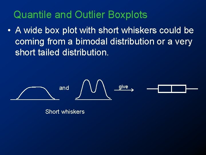 Quantile and Outlier Boxplots • A wide box plot with short whiskers could be