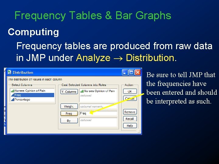 Frequency Tables & Bar Graphs Computing Frequency tables are produced from raw data in