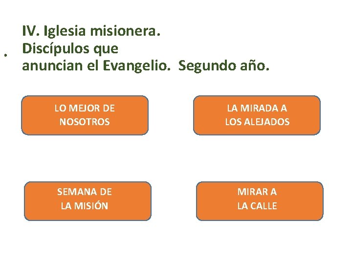 IV. Iglesia misionera. . Discípulos que anuncian el Evangelio. Segundo año. LO MEJOR DE