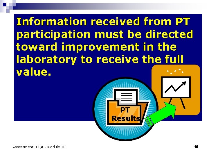 Information received from PT participation must be directed toward improvement in the laboratory to