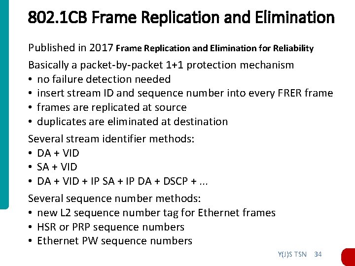 802. 1 CB Frame Replication and Elimination Published in 2017 Frame Replication and Elimination 802. 1 CB Frame Replication and Elimination Published in 2017 Frame Replication and Elimination