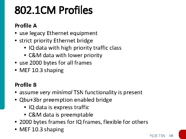 802. 1 CM Profiles Profile A • use legacy Ethernet equipment • strict priority 802. 1 CM Profiles Profile A • use legacy Ethernet equipment • strict priority