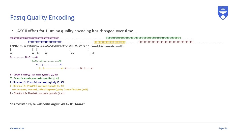 Fastq Quality Encoding • ASCII offset for Illumina quality encoding has changed over time…