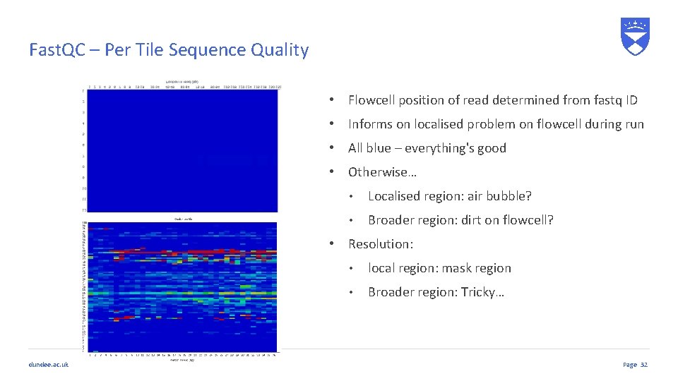 Fast. QC – Per Tile Sequence Quality • Flowcell position of read determined from
