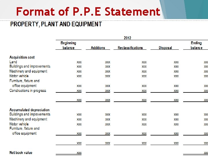 Format of P. P. E Statement 