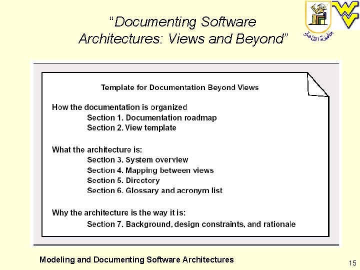 “Documenting Software Architectures: Views and Beyond” Modeling and Documenting Software Architectures 15 