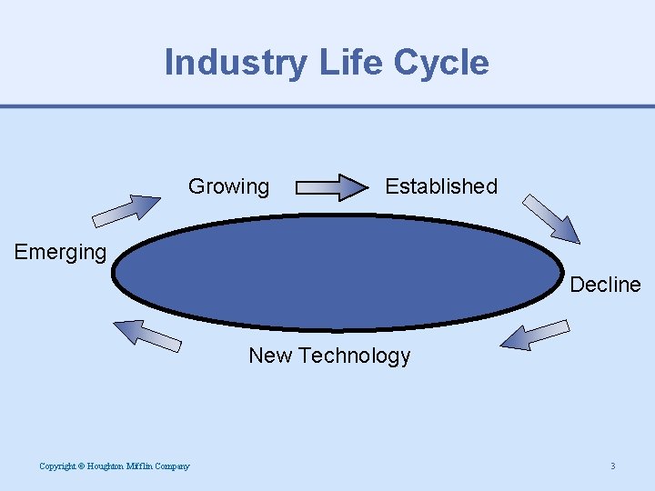 Industry Life Cycle Growing Established Emerging Decline New Technology Copyright © Houghton Mifflin Company